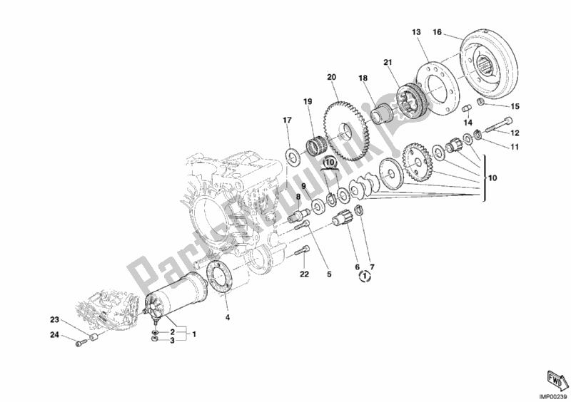 All parts for the Starting Motor of the Ducati Superbike 999 R 2005